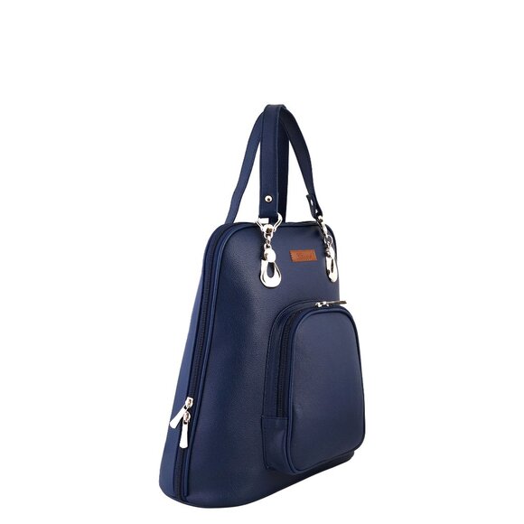 Ladies’ Blue Vegan Leather Backpack – Top Handle Daypack - Picture 8 of 10